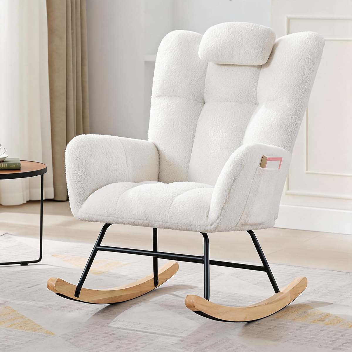 IDEALHOUSE Upholstered Glider Rocking Chair, High Backrest