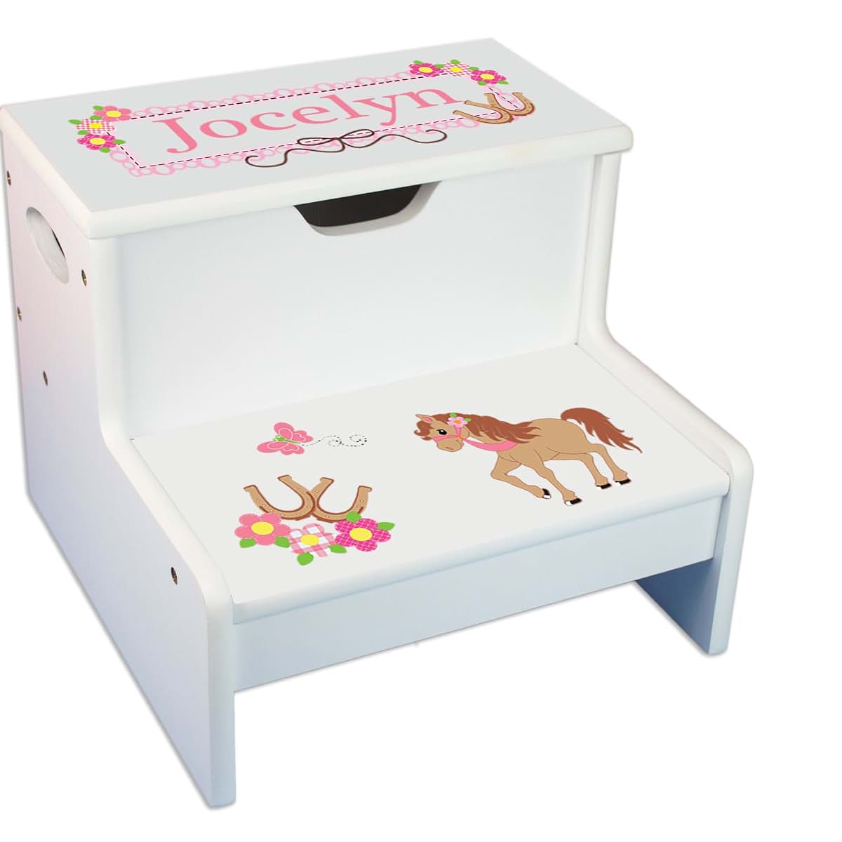 My Bambino Personalized Ponies Prancing Kids Step Stool With Storage