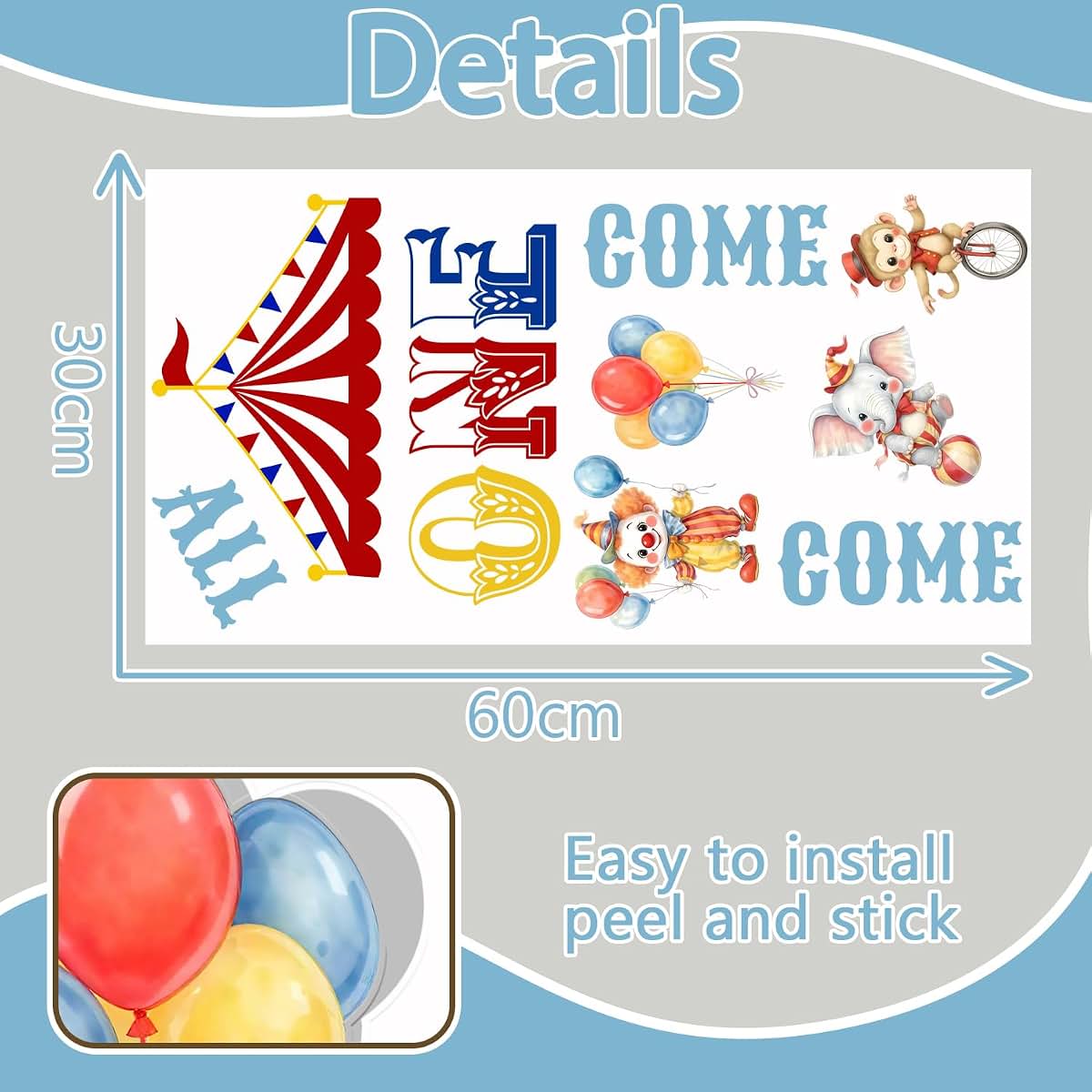 LANKBACK Come One Come All Circus 1st Birthday Decal, 10 in
