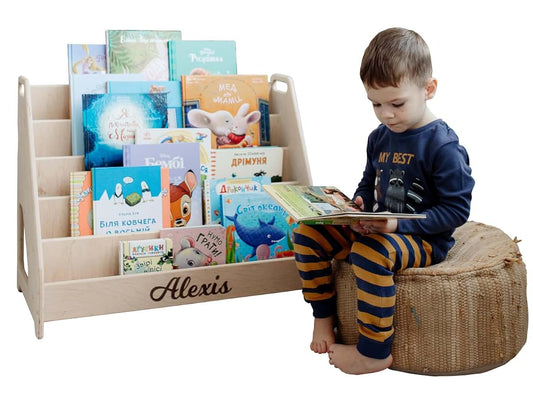 Wooden Balance Montessori Wooden Bookshelf for Kids Room and Nursery, Personalized Solid Wood Front-Facing Bookcase