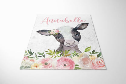 UnoCo Cow Blanket, Personalized Floral Throw, Girl Nursery, Crib Bedding, Gift (photo 2)