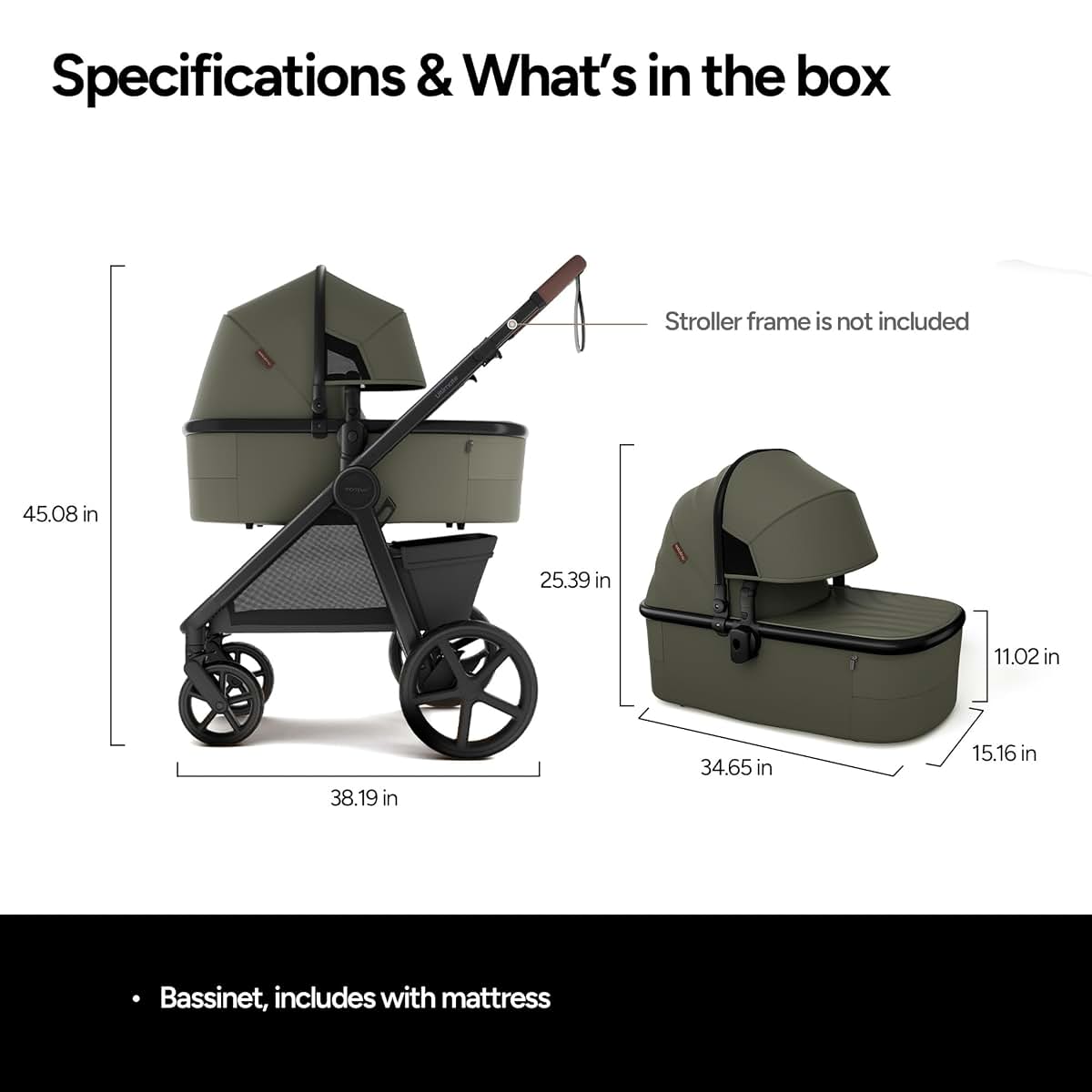 mompush Bassinet for Ultimate 2 & Ultimate 3 Strollers with UPF 50+ Sunshade