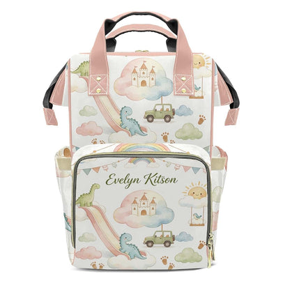 YallLocoMo Personalized Diaper Bag Backpack Gift Watercolor Fairy Tale Castle Dinosaur Convenient and Durable: