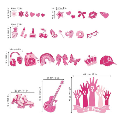 wondever Pink Girl Power Wall Decals Butterfly Bow Knot Wall Stickers