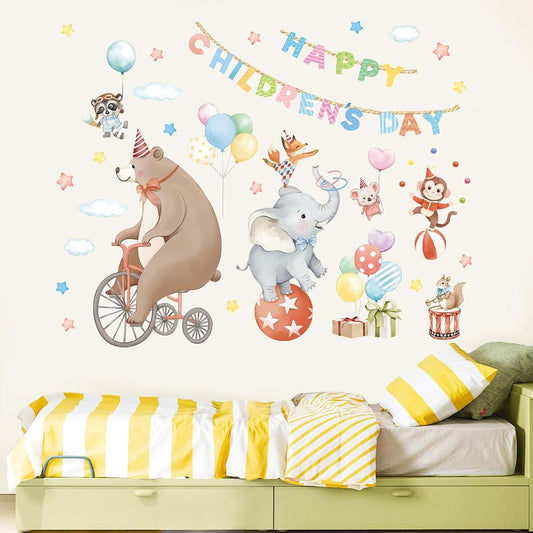 BabyOneStop Circus Animal Wall Decals With Bear And Elephant