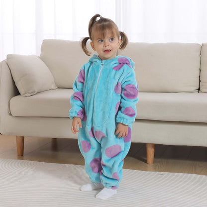 BabyOneStop Unisex Flannel Animal Onesie With Hooded Cartoon Design