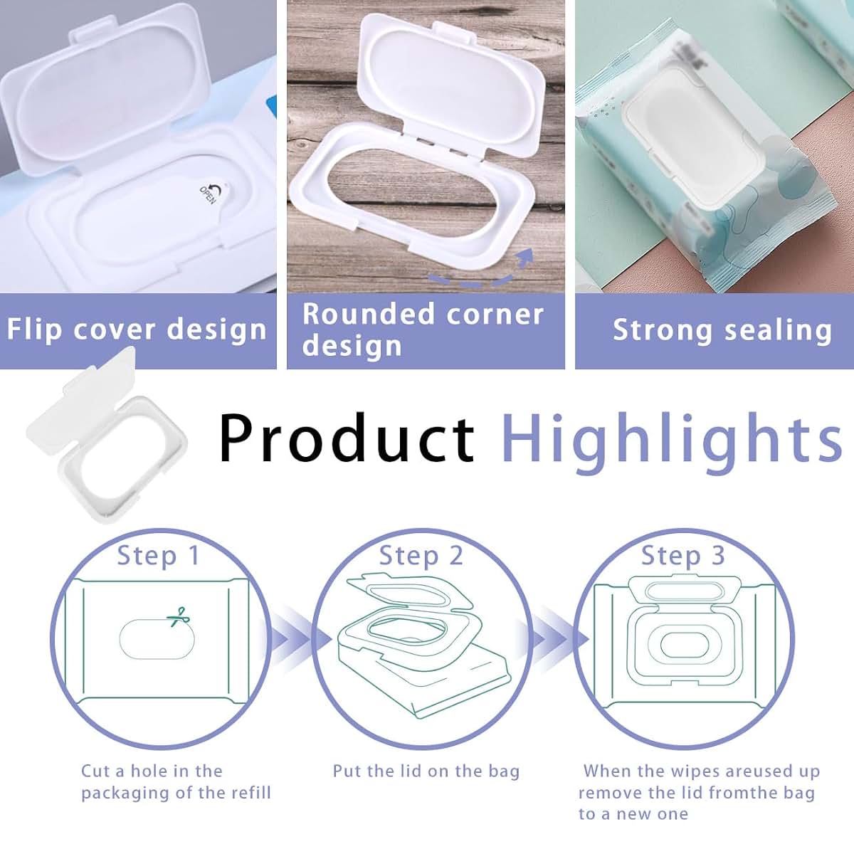 TELADESHX Baby Wet Towel Cover et Towel Cover Flip Cover for Cover Portable Wet Towel Holder Container (White, 6 Pcs) (photo 2)