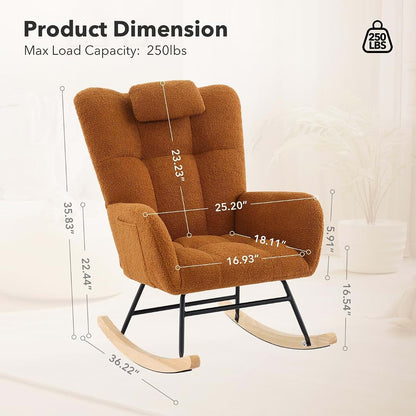 Takywep Teddy Upholstered Nursery Rocking Chair with Wing Backrest