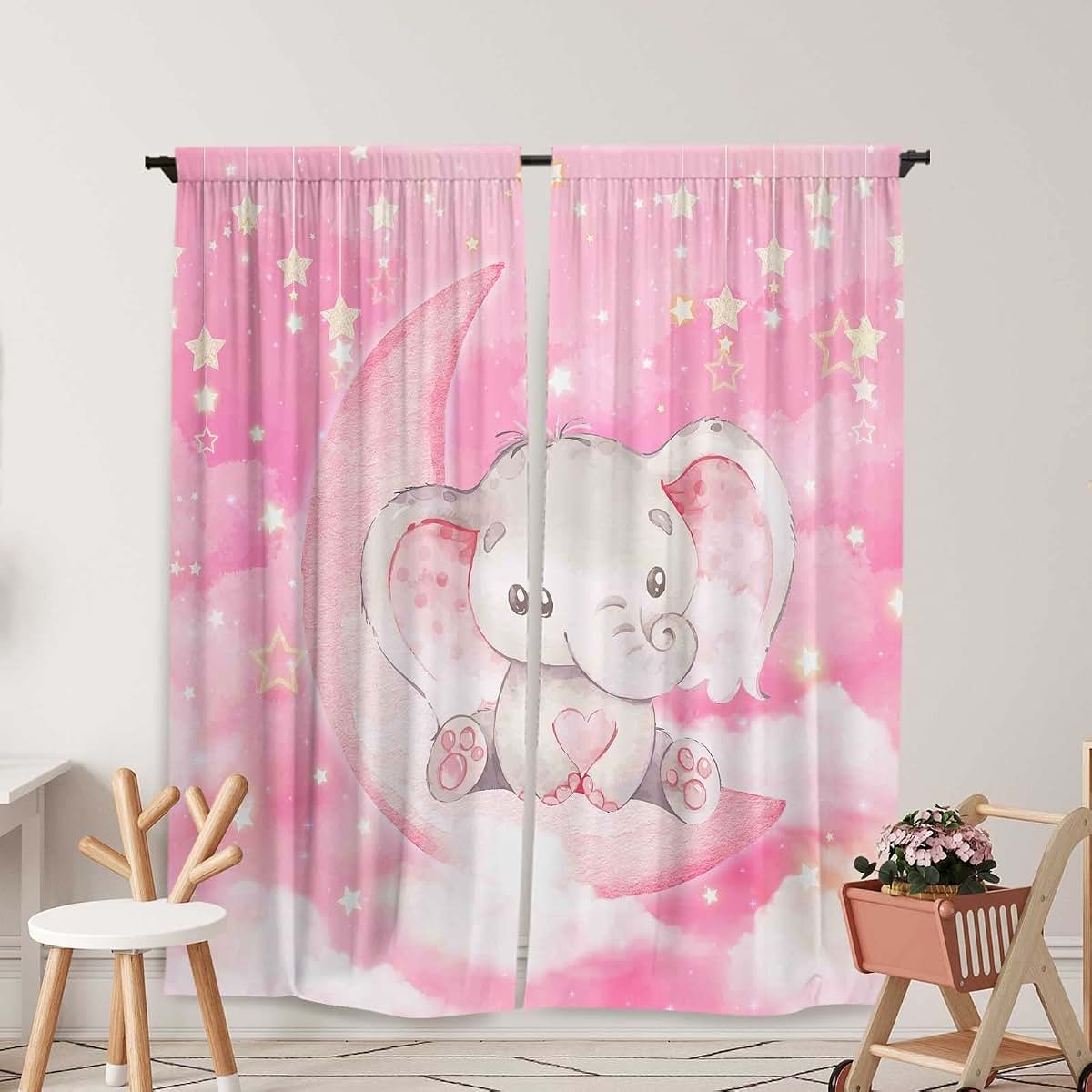 Yilinata Watercolor Elephant Curtains for Nursery and Kids Rooms