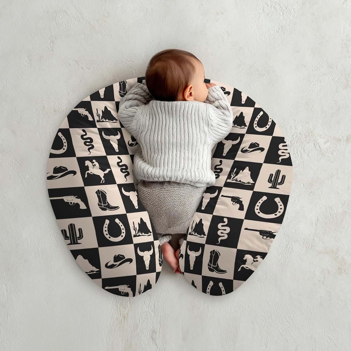 Cstdyfrv Western Checkered Nursing Pillow Cover, Cowboy Design (photo 4)