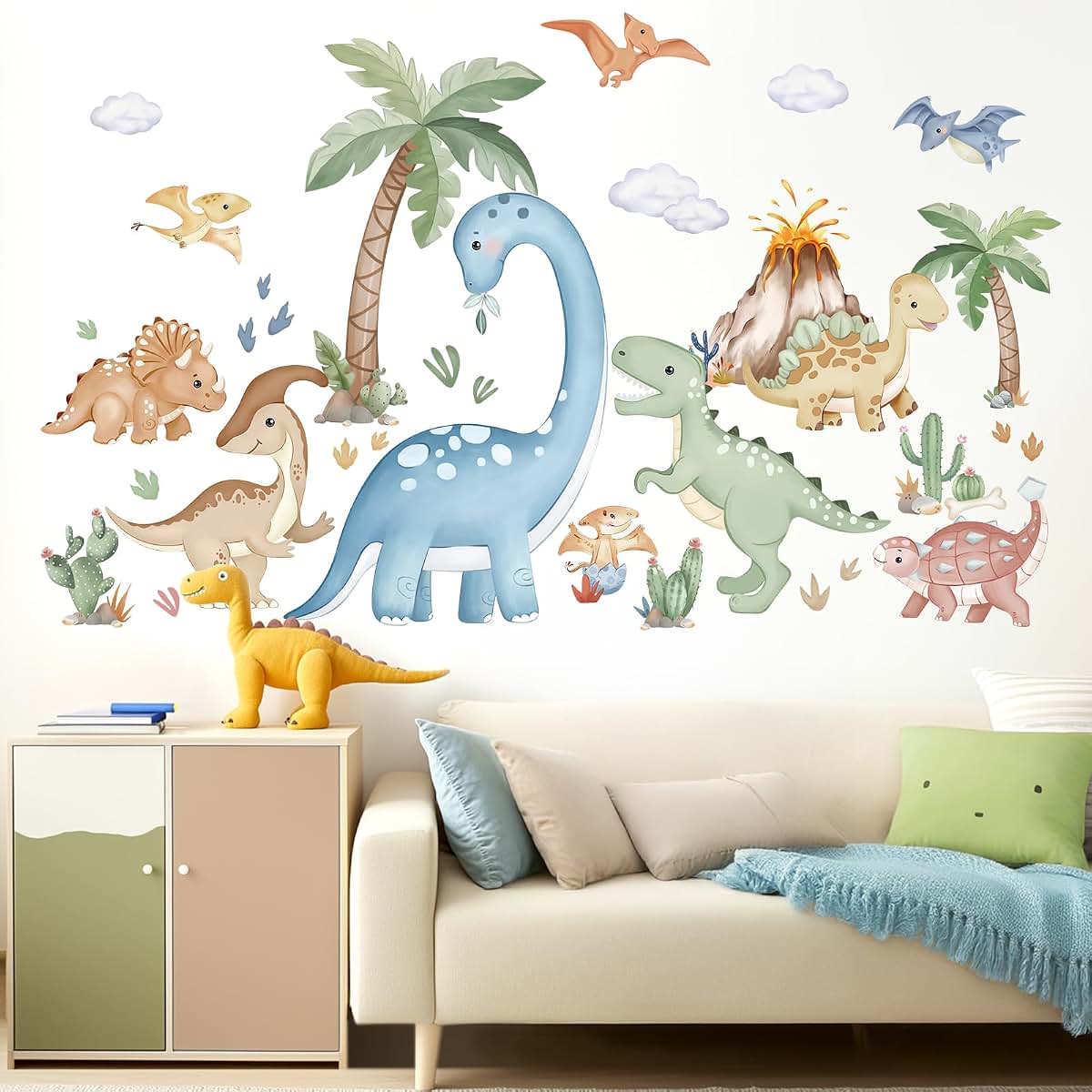 Wondever Boho Dinosaur Wall Decals Watercolor Dino Wall Stickers