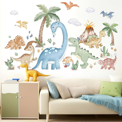 Wondever Boho Dinosaur Wall Decals Watercolor Dino Wall Stickers