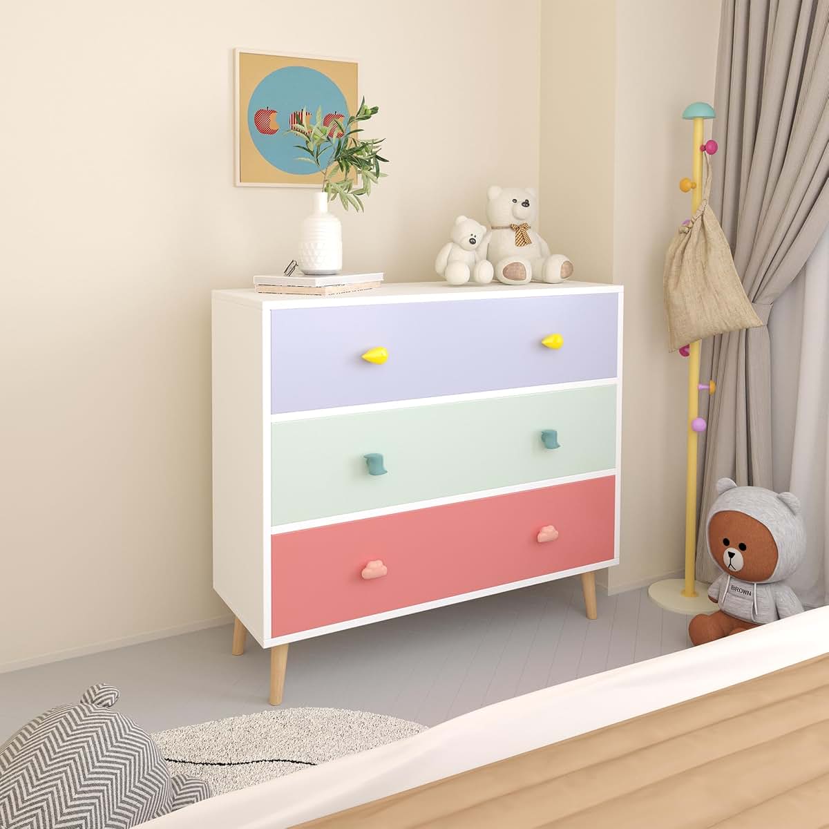 Abosbeet 3 Drawer Kids Dresser With Wooden Legs (photo 4)