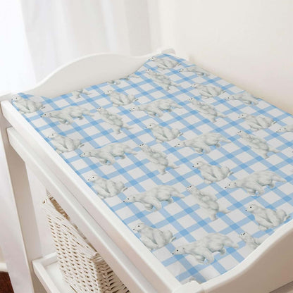BabyOneStop Watercolor Bear Changing Pad Cover, Polar Bear Plaid, 32 x 16 in