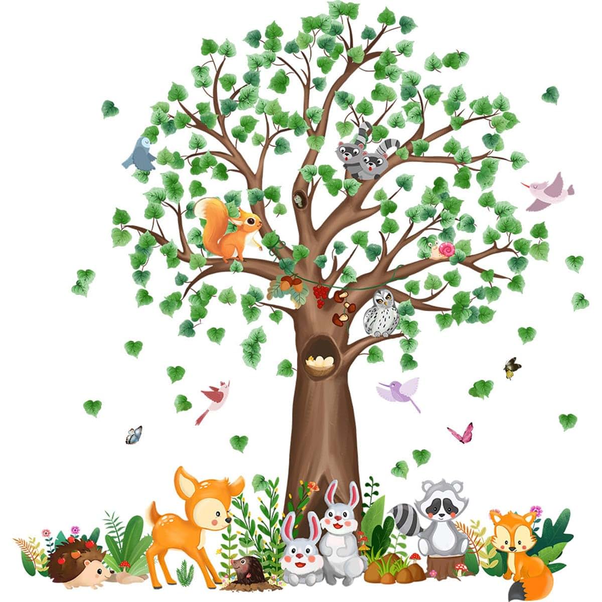 Wallmeii Forest Animals Tree Wall Decals - 3 Piece Set