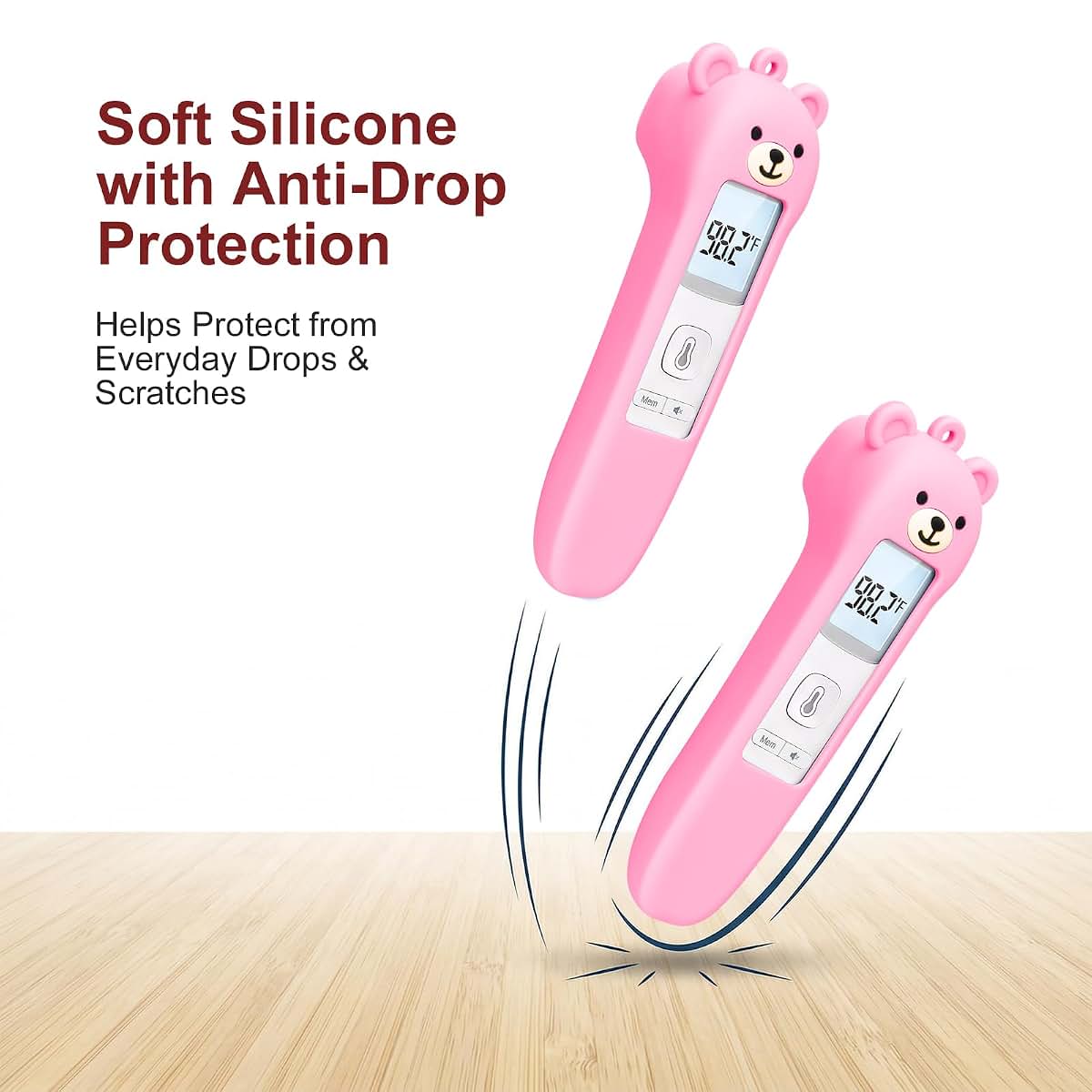 Zalcerin Cute Bear Silicone Thermometer Case for GoodBaby No-Touch Models, Pink