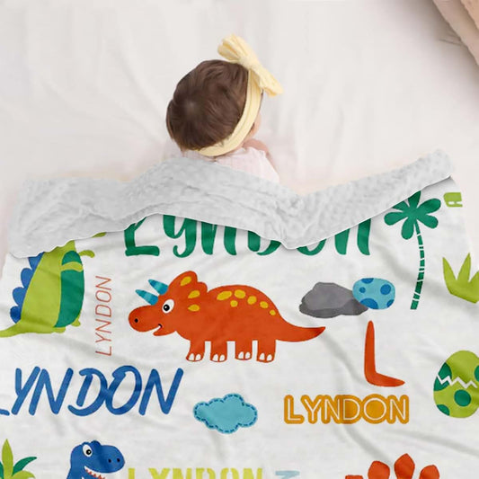 Snirov Personalized Dinosaur Baby Blanket with Dotted Backing