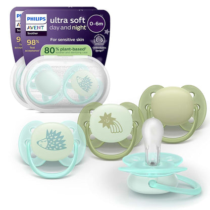 Philips Avent Ultra Soft Day & Night Baby Pacifier, 0-6 Months, 4 Pack