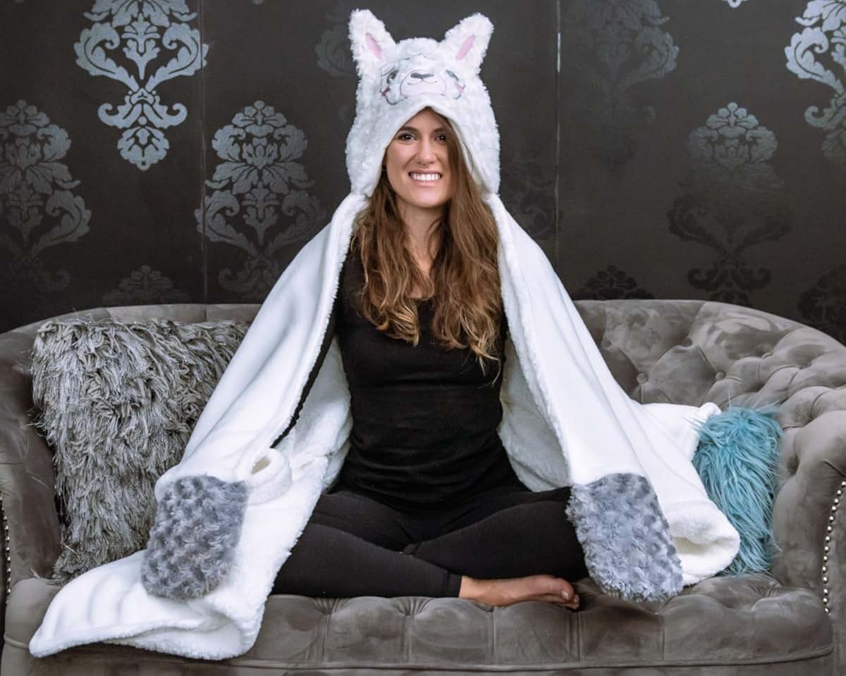 Thnapple Alpaca Llama Wearable Hooded Blanket