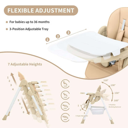 Jojoka Foldable Baby High Chair In Champagne With Adjustable Height (photo 3)