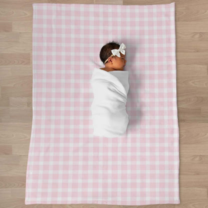 Selgkds Pink Plaid Baby Blanket In Pastel Gingham Check (photo 3)