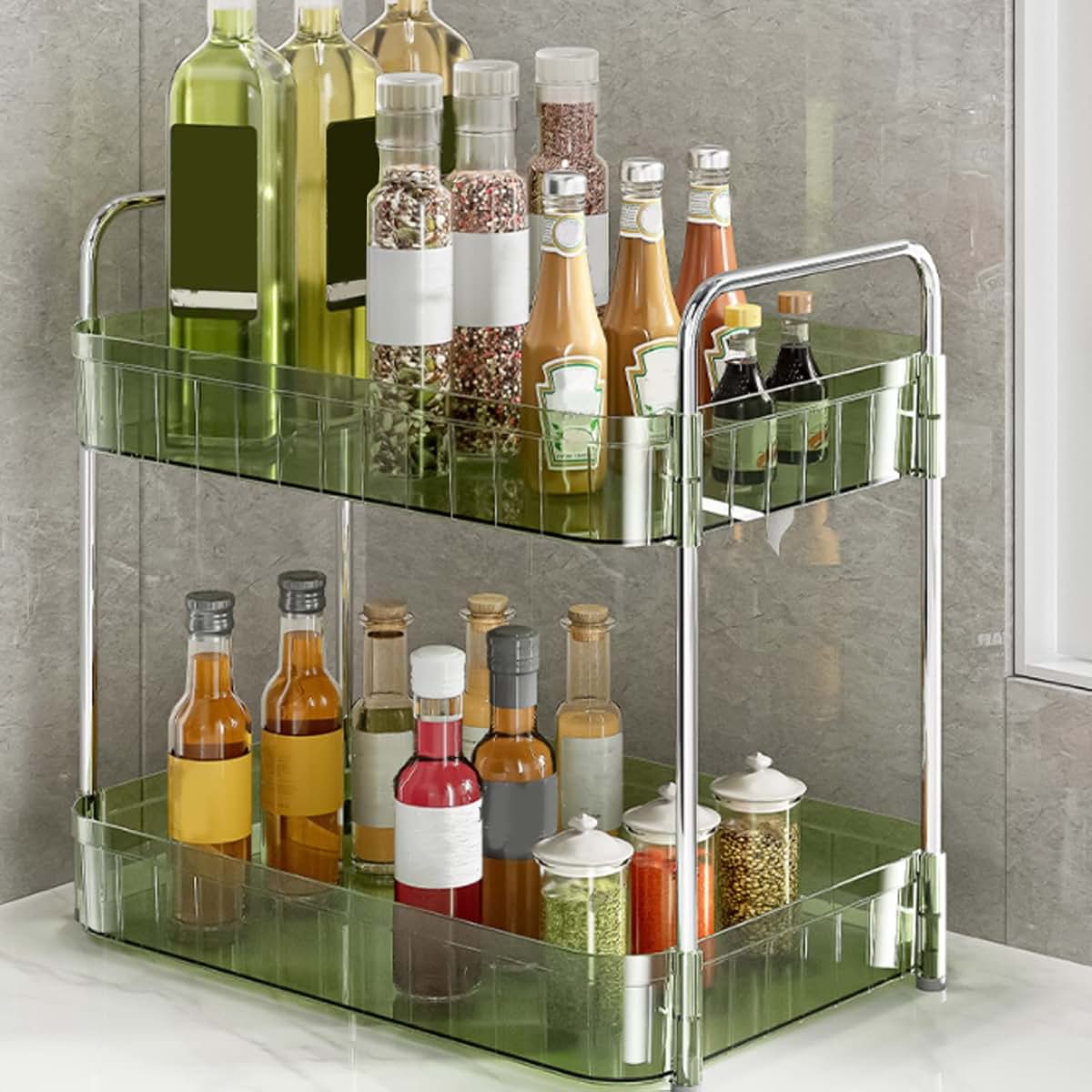 Equlup Mug Drying Rack With Drain Tray Double Layer Green