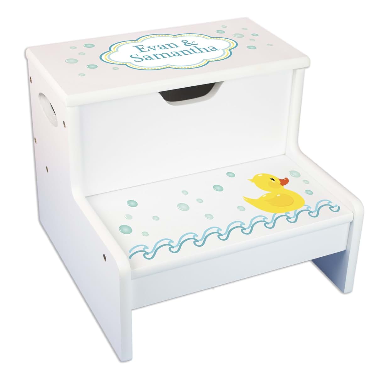 My Bambino Personalized Kids Step Stool - Rubber Ducky Storage Step Stool