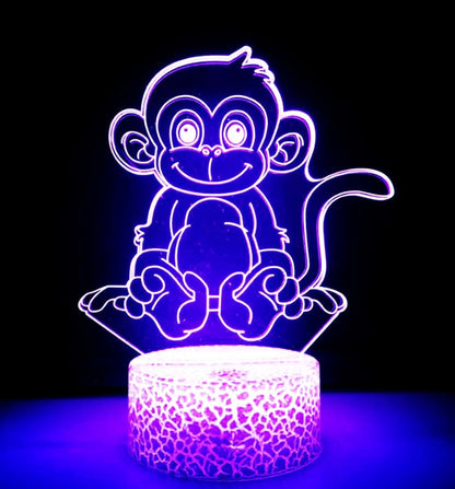 Jinnwell 3D Monkey Night Light Lamp Illusion 7 Color Changing Touch Table Desk Decoration Lamps Acrylic Flat ABS Base