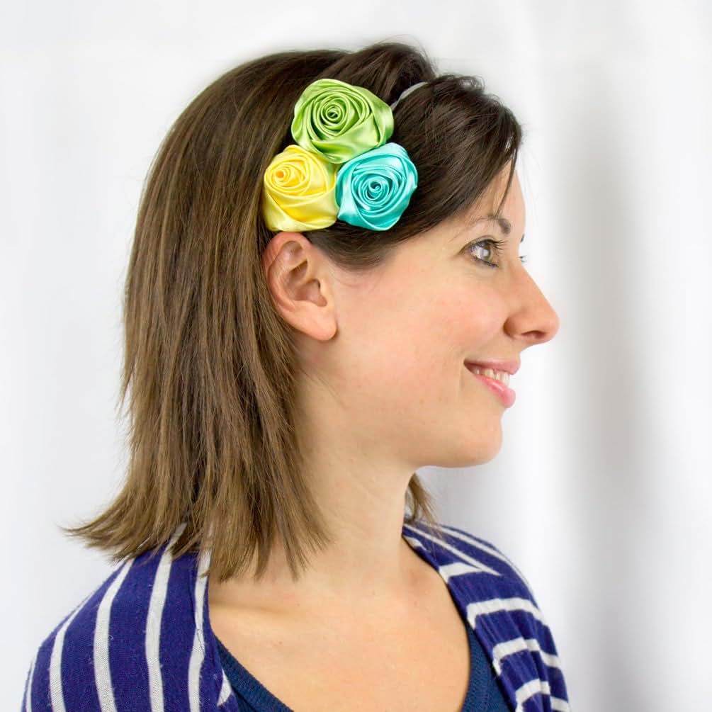 My Lello Satin Fabric Rose Flower Trio on Skinny Headband