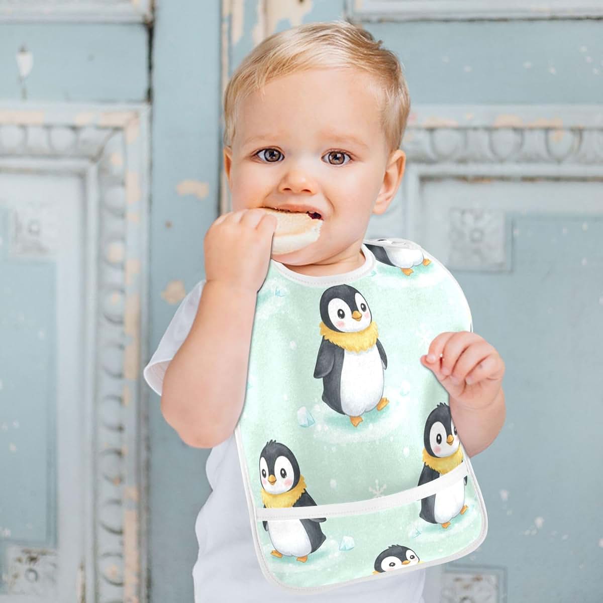 JUNZAN Muslin Baby Bib with Snap Closure, Cotton Top, Waterproof Layer, 1 Pack