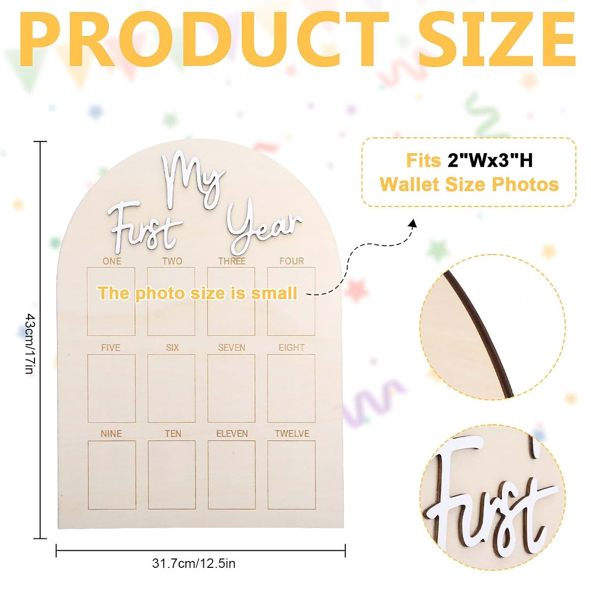 HooYiYuuX My First Year Photo Board, Wooden 12-Month Milestone Picture Frame