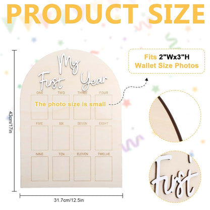 HooYiYuuX My First Year Photo Board, Wooden 12-Month Milestone Picture Frame