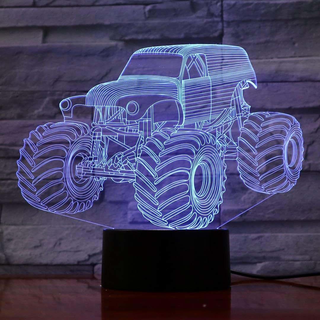 YILIUBA 3D Illusion Lamp Night Light Monster Truck Table Desk Decoration