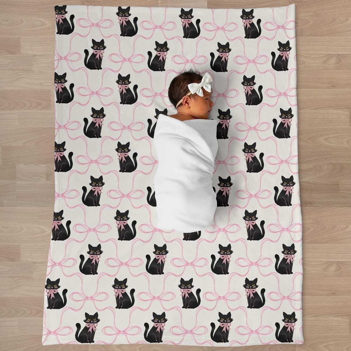 Selgkds Halloween Black Cats Pink Bows Baby Blanket 40x50 Inch (photo 3)