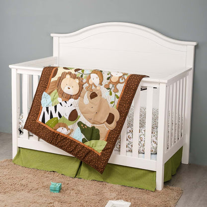 Jahbaby 3-Piece Animal Nursery Crib Bedding Set With Lion, Monkey, Zebra, And Elephant Design