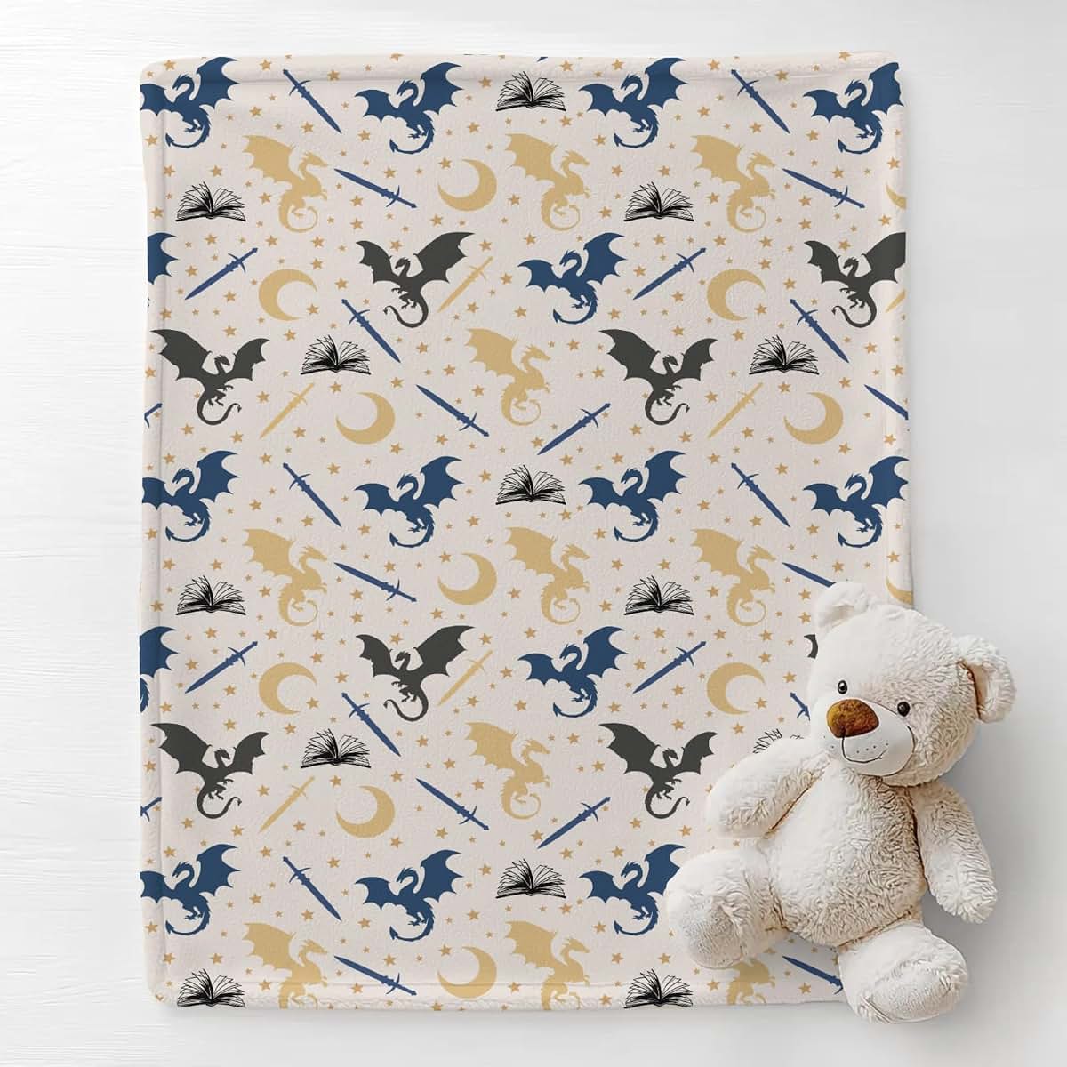 Cstdyfrv Fantasy Dragons and Books Soft Flannel Baby Blanket (photo 2)