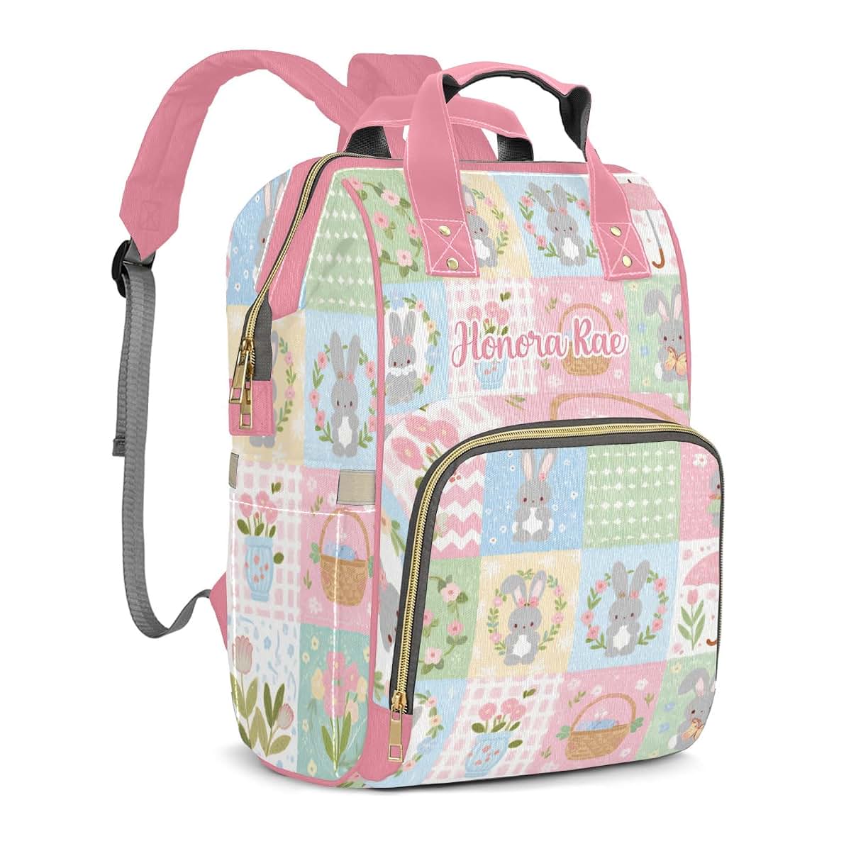 Joyestore Personalized Cute Animal Rabbit Flower Wreath Custom Mom Bag with Name,Dad and Mom Diaper Backpack for Baby (photo 2)