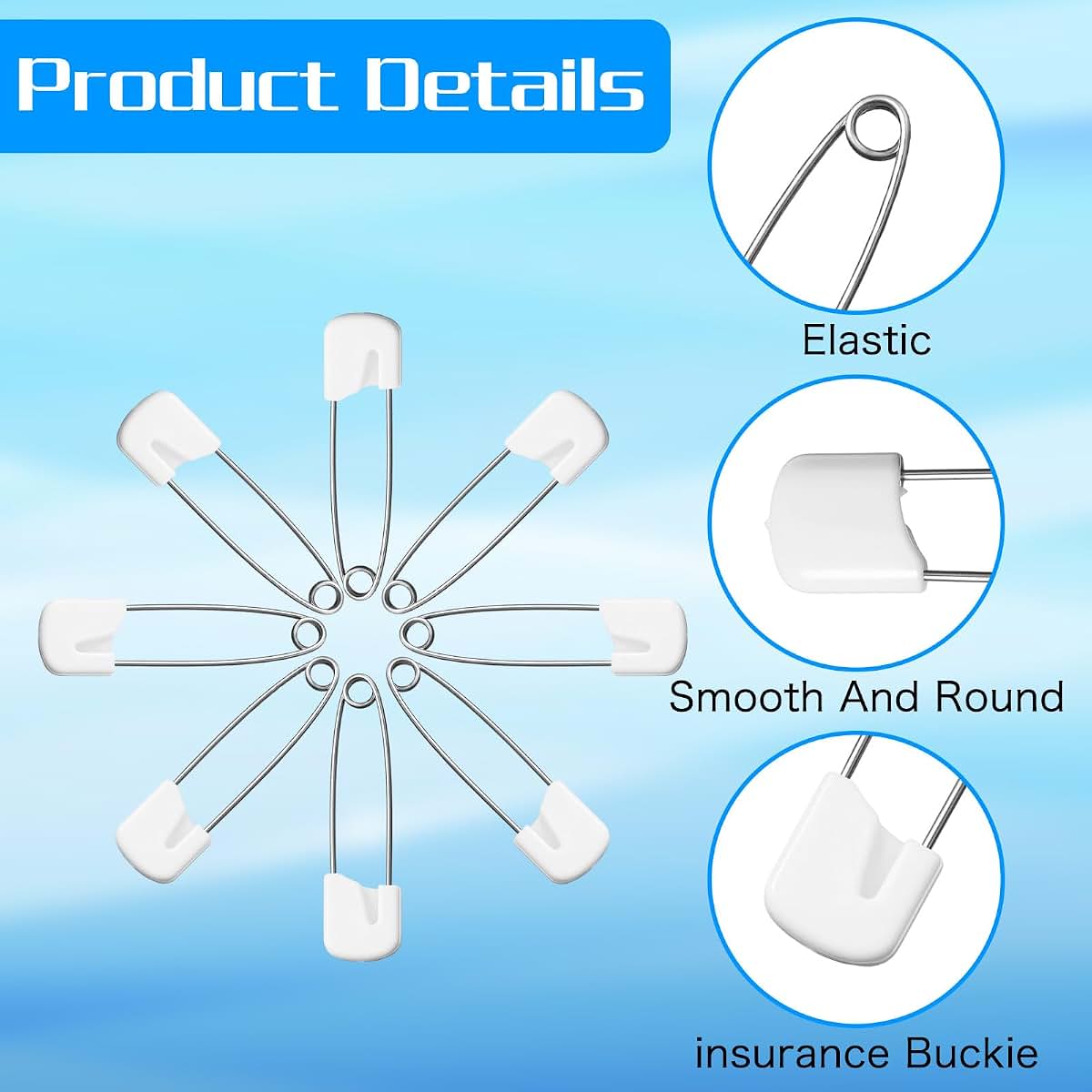 Xinjoduz 100 Pieces Diaper Pins for Cloth Diapers, 1.6 Inch Plastic Lock White Safety Pins