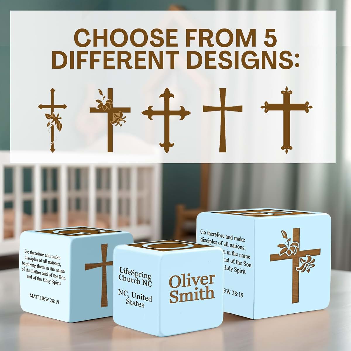 Custom Empire Shop Personalized Baby Baptism Wood Block, Customized Laser Engraved Baptism Gifts for Boys & Girls (photo 4)