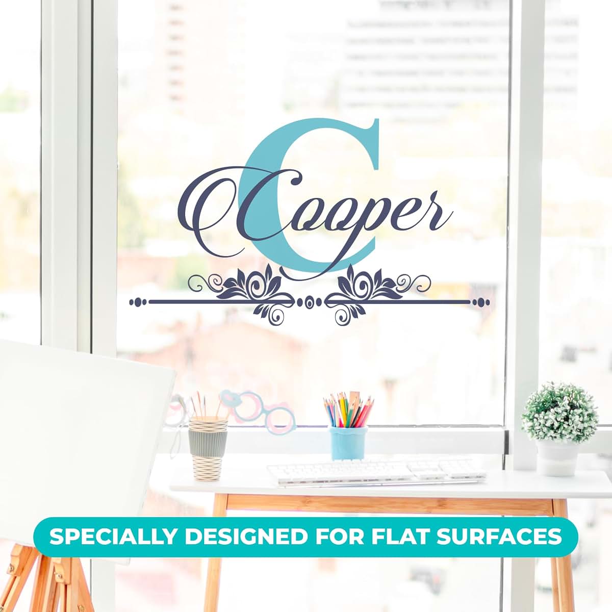 e-Graphic Design Inc Custom Name & Initial with Ornament Wall Decals I Personalized Wall Decor Aesthetic for Boy or