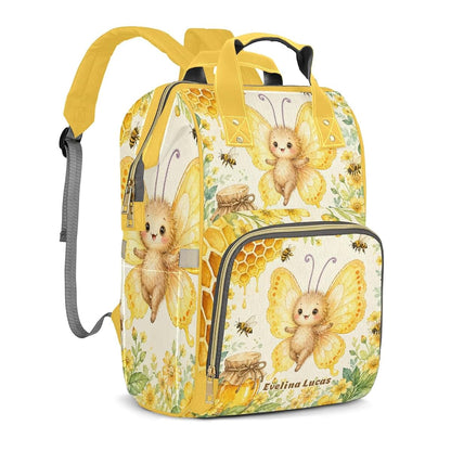 LiSoAkWE Customizable Large Capacity Watercolor Sweet Bee Honey Diaper Bag Personalized Name,Waterproof Multi-Function (photo 2)
