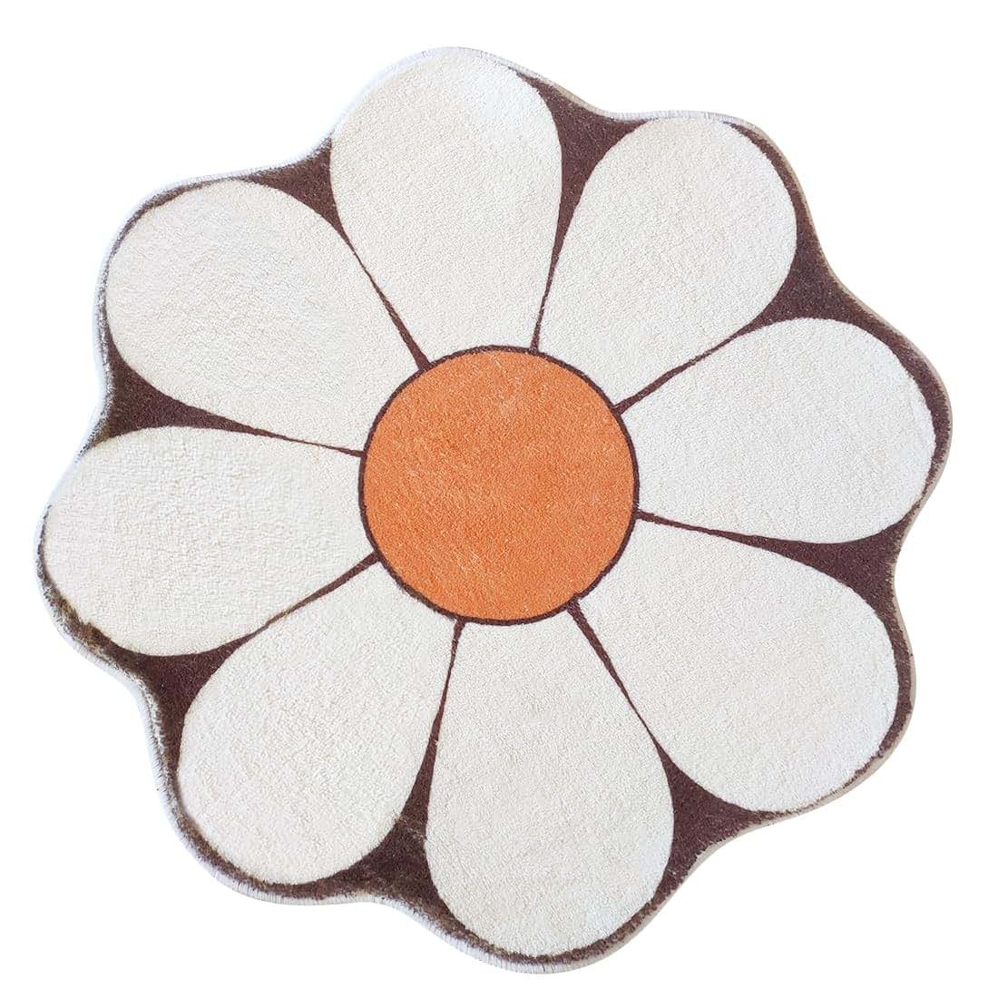 Poowe White Flower Shaped Round Washable Kids Play Mat for Nursery Decor