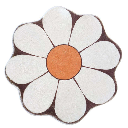 Poowe White Flower Shaped Round Washable Kids Play Mat for Nursery Decor