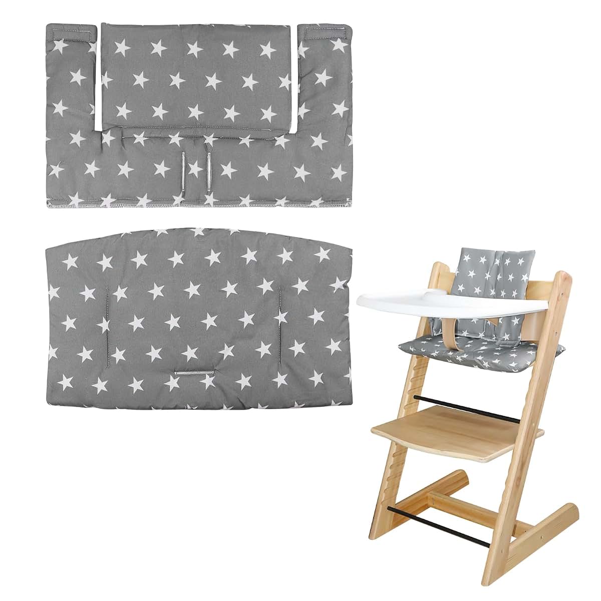 LLHQAMT Cushion for Tripp Trapp High Chair, Grey Star Pattern, Cotton Two-Piece