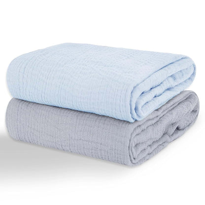 Two Pack Muslin Swaddle Blankets for Baby (Light Blue & Misty Blue)