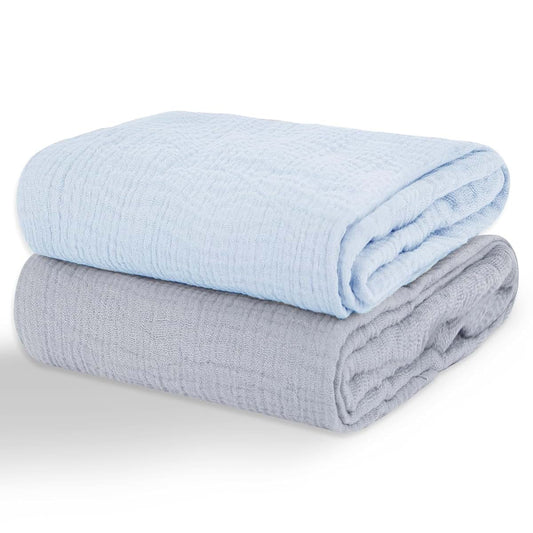 Two Pack Muslin Swaddle Blankets for Baby (Light Blue & Misty Blue)