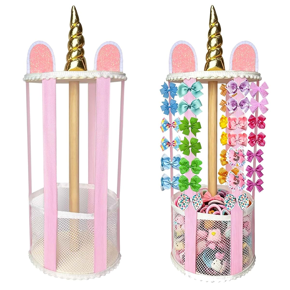 HY.MIS Pink Bow Holder for Girls Hair Bows and Clips, Wall Mount Storage Organizer