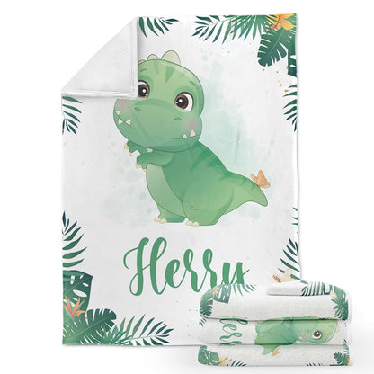 Voz Personalized Baby Blankets with Name, Customized Baby Blankets for Boys - Dinosaur Baby Blanket, Best Gift for