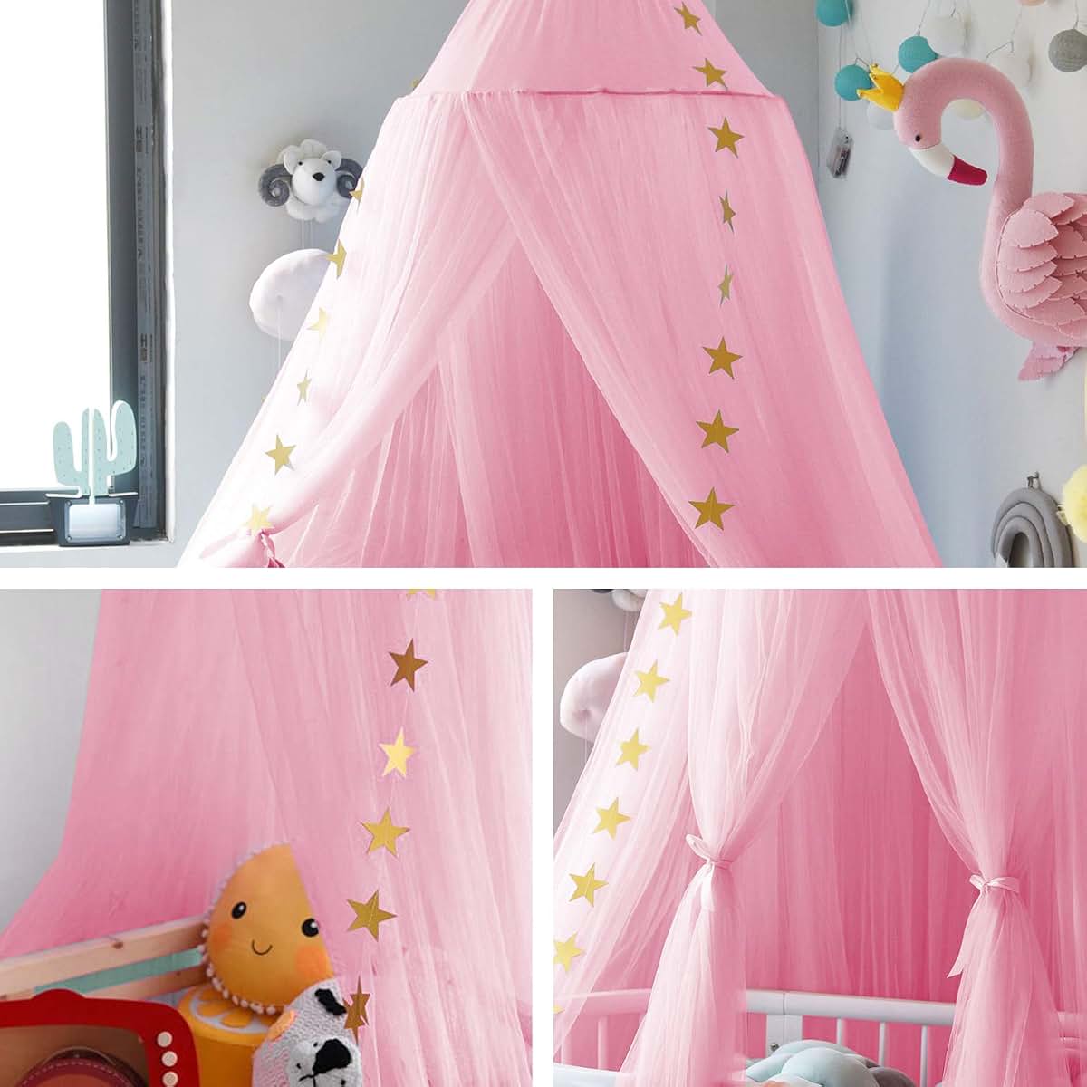 Jolitac Princess Bed Canopy Round Lace Mosquito Net, Rose