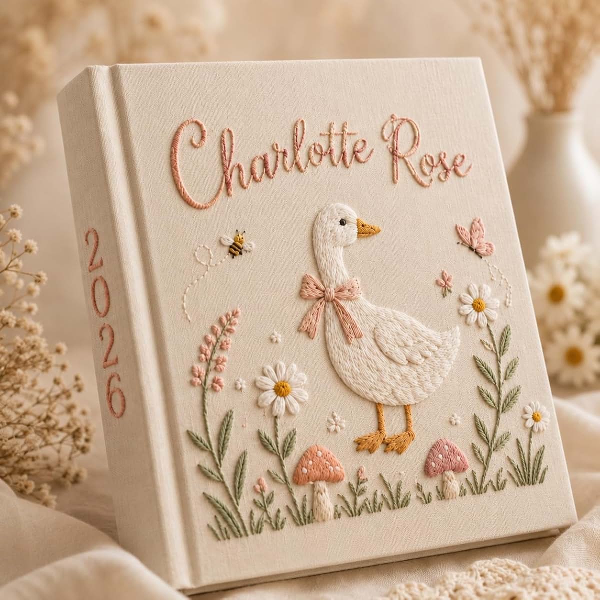 MDPrints Global Personalized Baby Photo Album, Hand Embroidered First Year Keepsake Book (Album 1)